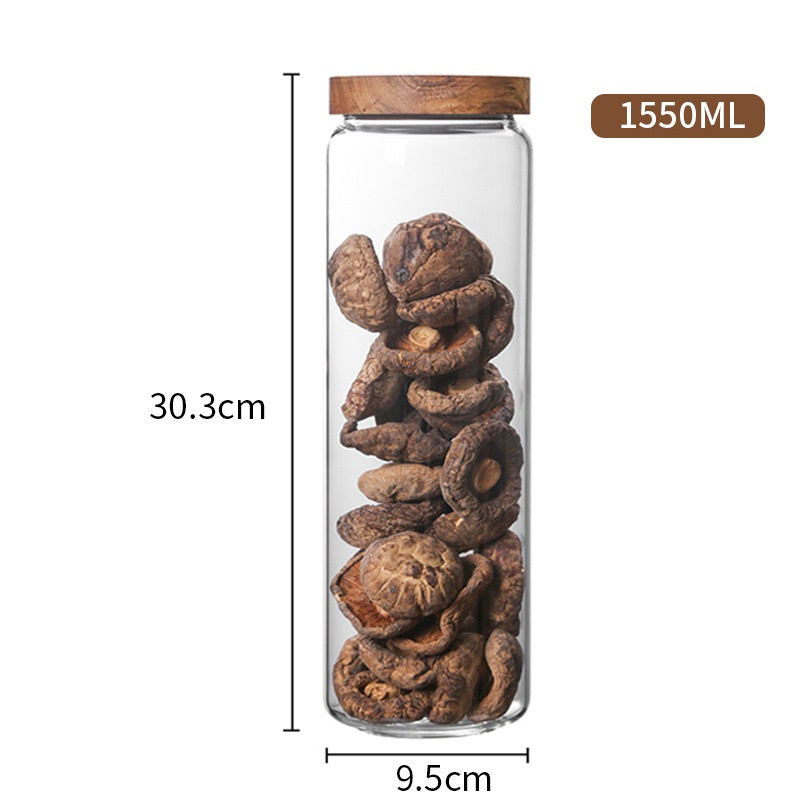 Durable Glass Storage Bottles Jar With Wooden Cap Lid Sealed Tea Coffee Beans Storage Box Candy Spices and Snack Jars