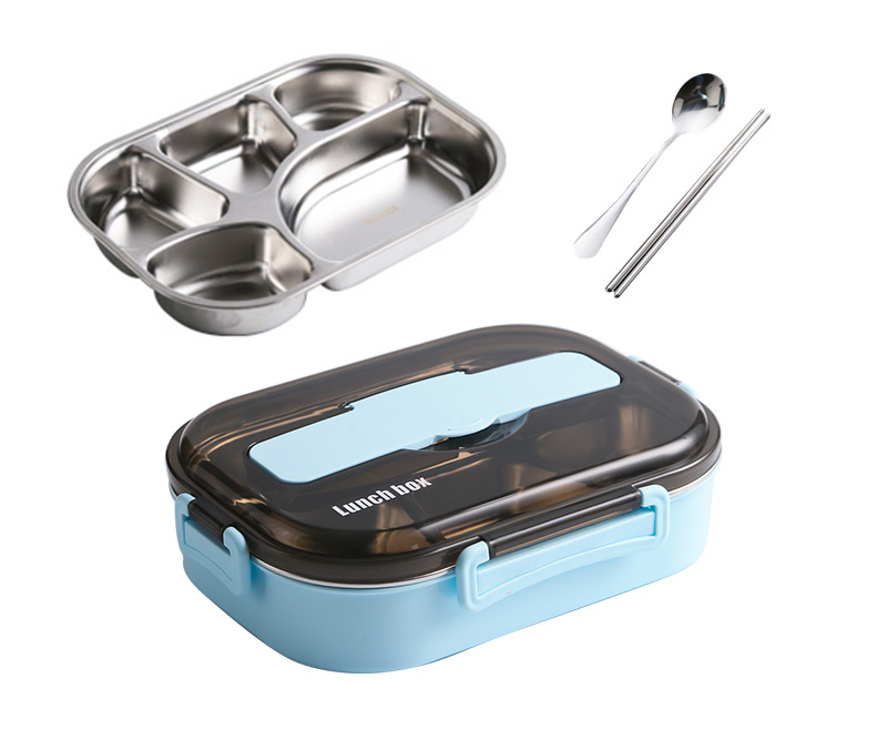 4 Compartments 304 Stainless Steel Office School Food Storage Bento Lunch  Box Dishes Lunch Box