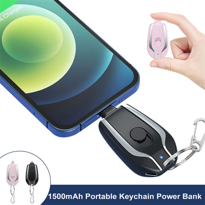 1500mAh Mini Power Bank Emergency Pod Keychain Charger With Type-C & iPhone support Ultra-Compact Mini Battery Pack Fast Charging Backup iPhone Supported